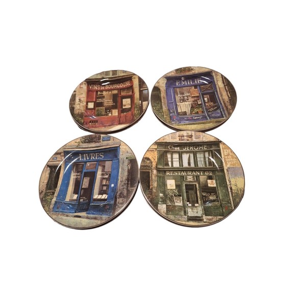 NWOB Sakura Table Storefronts 2 Sets of 4 Stoneware Salad/Dessert Plates - Picture 1 of 6